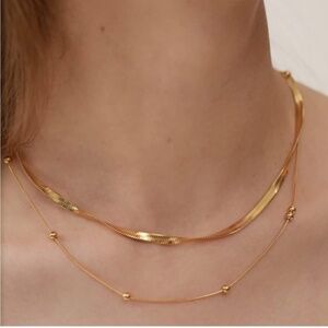 GOLD 14k Gold Plated Herringbone Layered Necklace